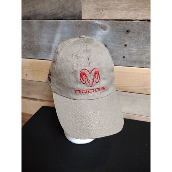 Dodge Ram Khaki Adjustable Hat Cap Red Embroidered Logo Grab Life by the Horns - Picture 1 of 6